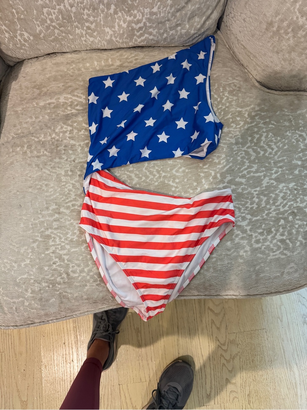 Beach Riot Stars & Stripe High-Waist One Piece Cutout Swimsuit - Red, White Blue